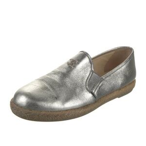 CHANEL Silver Loafers interlocking CC logo espadrilles moccasins size 9 EU 39